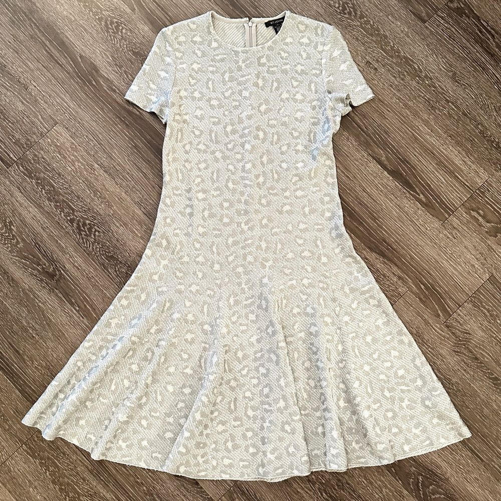 ST. JOHN Sequin Animal Print Knit Jacquard A-Line Dress